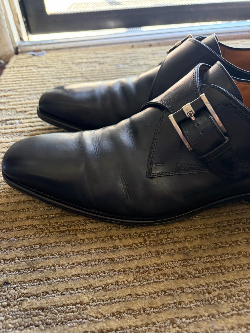 Men's Magnanni Black Leather Monk Strap Dress Shoes
